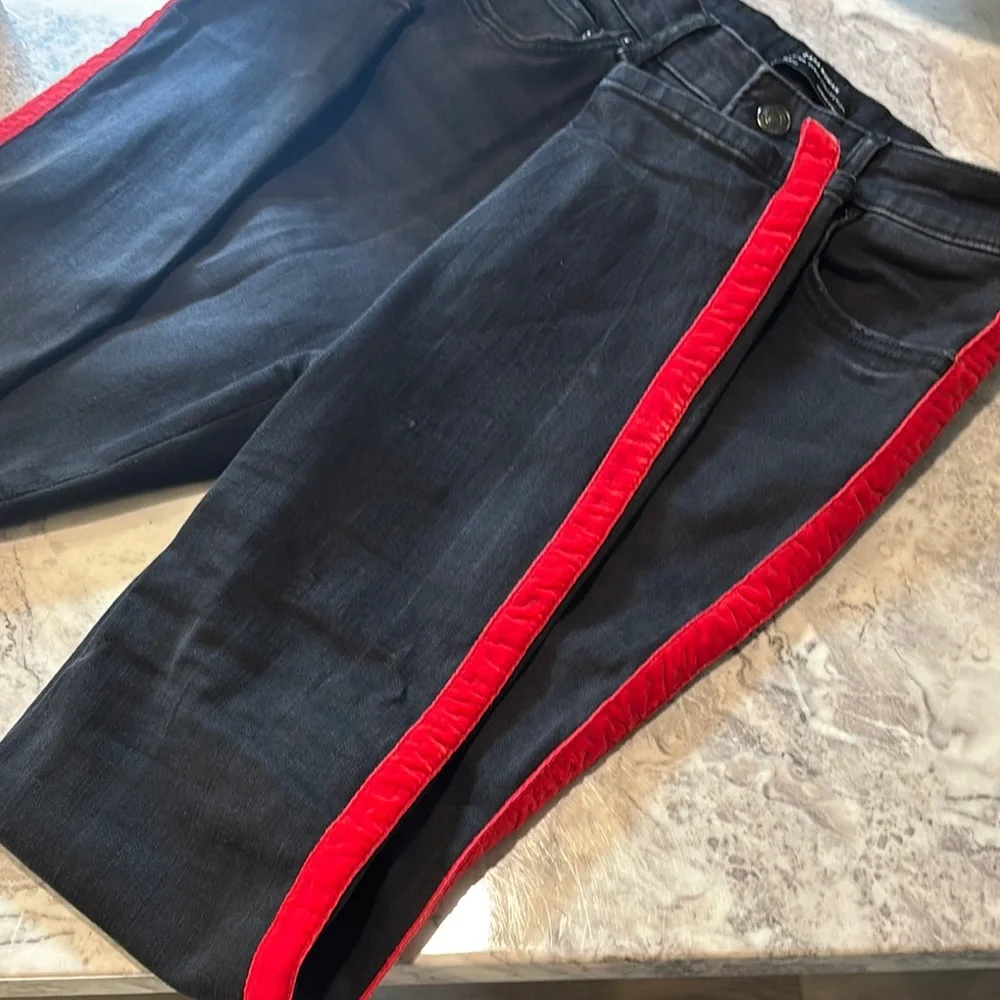 Zara Skinny Jeans in Black with Red velvet stripe - Picture 3 of 7